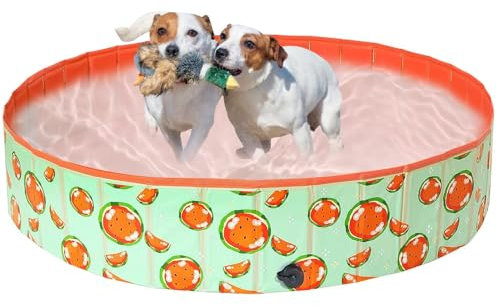 Demigreat Hundepool fur Große Kleine Hunde,80/120/ 160CM Faltbar Hunde Planschbecken, Tragbar & Eco-Friendly PVC Hunde Pool, Wassermelone