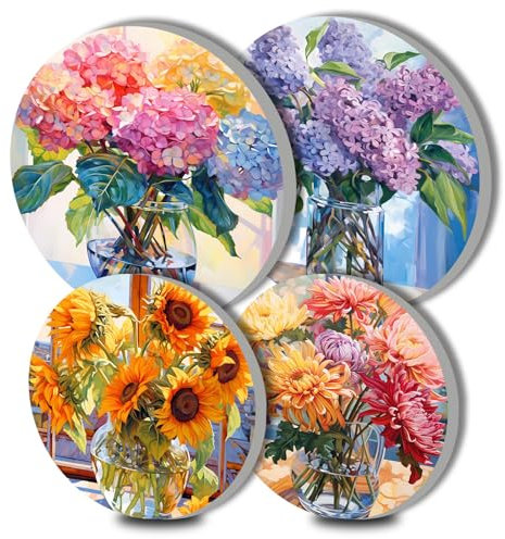 Tucocoo Hortensien-Abdeckungen, runde Herdbrenner-Abdeckungen, 20,3 cm und 25,4 cm, Gasherd-Brenner-Abdeckungen, Sonnenblumen-Metall-Herd-Brenner-Abdeckung, süße Küche, Herd, dekorativ, 4 Stück