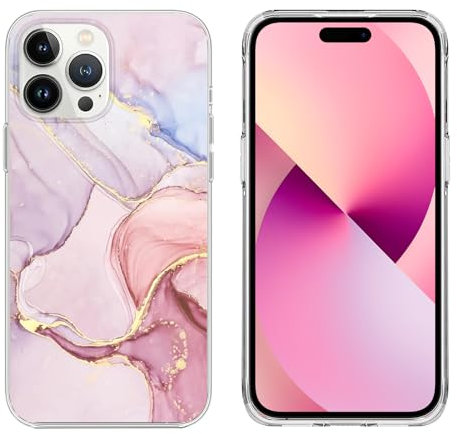DiyGody Sparkle Case for iPhone 15 Pro Max Clear with Design Pink Marble Pattern Soft TPU Slim Shockproof Phone Cover Compatible for iPhone 15 Pro Max 6.7” for Women Girls