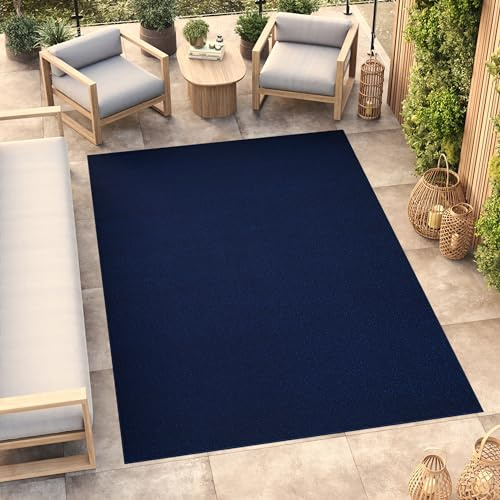 TAPISO Mono Teppich Kurzflor Dunkelblau Einfarbig Outdoor Indoor 200 x 300 cm