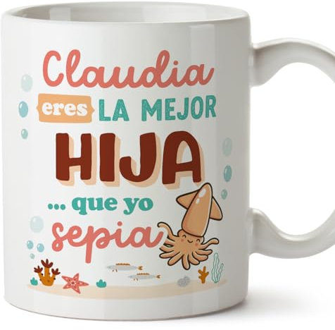 MUGFFINS Tazas Personalizadas para HIJA - En Español - Mejor que yo Sepia - 11 oz / 330 ml - Regalo personalizable original y divertido