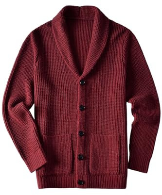 ZHILI Cardigan di Spessore Slim Fit Casual del Collo di Scialle degli Uomini_Wine Red_XX-Large