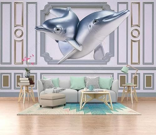 Fototapete 3D Tapete Delfin Tapeten Vliestapete Wandbilder XXL Wanddeko Wandtapete -331340 430x300cm