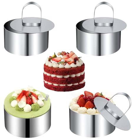 SMYJDMM Edelstahl Dessertringe, 4 Stück Kuchenringe, 8cm Durchmesser Edelstahl Runde Mousse-Ring-Set Dessertringe Kleine Tortenringe Set für Hausgemacht Dessert Gebäck Mousse Kuchenbacken