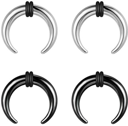 BodyAce 2 Paar Buffalo Ohrkegel Kit, 2–12 G Septum-Pincher Tapers C-Form Nasenschmuck, schwarzes Dehnungsohrpiercing, erweiterter Septum-Ring mit O-Ringen [12 g (2 mm)], Edelstahl, Andere