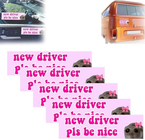 Autoaufkleber mit Aufschrift Nice Driver, New Driver Please Be Nice, New Driver Sad Hamster, selbstklebender Fahranfänger, unverzichtbare Schilder für Fahranfänger, Studenten, Fahrer,