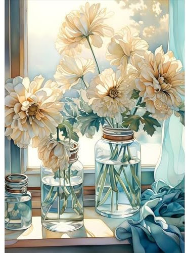 TOSTOG Diamond Painting Kits for Adults, Flowers and Vase 5D DIY Diamond Art Embroidery Pictures, 12x16inch