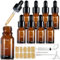Realure 8 Pcs Pipette Dropper Bottle with Scale 20ml Mini Amber Glass Eye Dropper Bottles with Funnel Lables Refillable for Essential Oil Aromatherapy Blends Perfumes Liquids Laboratory