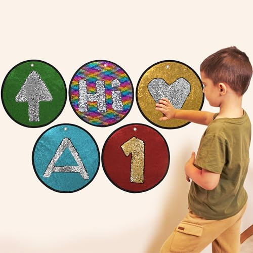 ODOXIA 5 Sequin Stoffmatten | Sequin Stoff-Sensorik-Wand | Wendbare Sequin Stoffe | Sensorik-Platten für Kinder | Sequin Sensorik-Matten | Flip-Stoff-Sensorik-Wand