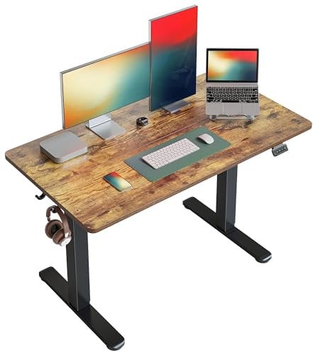 FEZIBO Height Adjustable Electric Standing Desk, 120 * 60cm Stand up Table, Sit Stand Home Office Desk with Splice Board, Vintage Brown Top