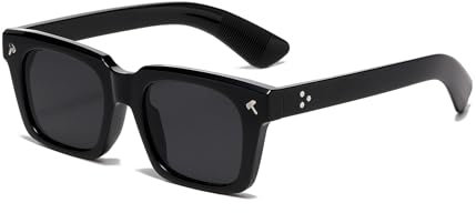 EYLRIM Trendige quadratische Sonnenbrille für Herren und Damen, quadratischer Rahmen, Hammerförmiges Nieten-Design (A1, Schwarz/Grau)