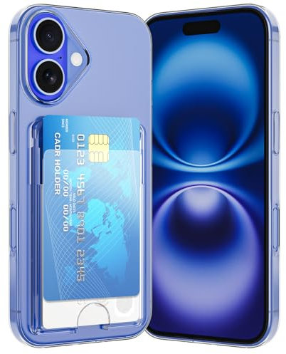 DEVASO Hülle für iPhone 16 Handyhülle mit Kartenfach Dünn Transparent Crystal TPU Silikon Schutzhülle Stoßfest Handy Tasche Bumper Brieftasche Case Cover für 2 Karten