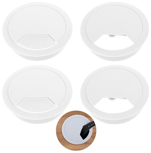 JIEYAO 4 pasacables para escritorio, pasacables de 60 mm, plástico, pasacables para escritorio, mesa redonda para mesa, escritorio de oficina, color blanco