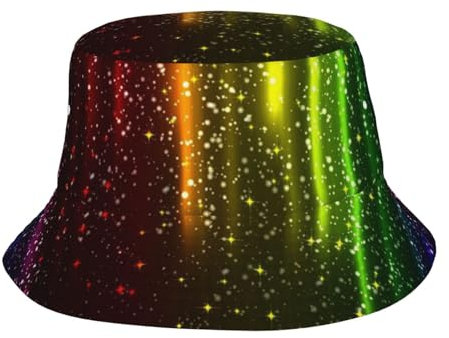 YFSGDLBN Fischerhut für Erwachsene, Regenbogen-Neon-Druck, Sonnenhut, Strandhut, Fischerhut, Schwarz , 5-8