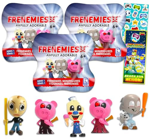 Roblox Roblox Mini-Figuren für Kinder, 3 Stück – Paket mit 3 Frenemies, schrecklich entzückende blinde Taschen-Figuren, Feat. Piggy, Baldi, Oma, Hallo Nachbar, mehr