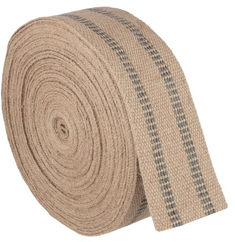CHUENKUK Jute Gurtband 9 cm x 30 m, Jute Gurt mit Schwarzer Streifen, Juteband zum Basteln für DIY Handwerk, Deko