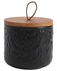 YYW Ceramic Food Storage Jar, Storage Jars with Airtight Sealed Wooden Lids, Tea Coffee Sugar Canisters, Kitchen Jars for Candy Cookies Bath Salt(Black,260ml/9 oz)