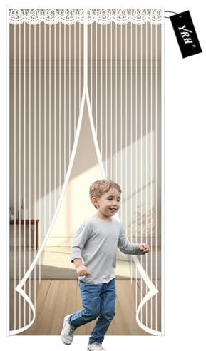 YRH Magnetic Fly Screen Door - Heavy Duty Self-Sealing Mesh,Powerful Magnets and Full Frame Magic Tape,No Drill Installation,Automatically Closes (110x210cm, White)