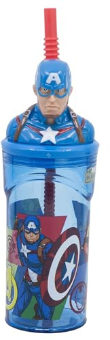 Stor Kinderbecher mit Strohhalm und Deckel Avengers, 3D-Figur, 360 ml, Wiederverwendbarer Kunststoff, BPA-frei, Ideal für Jungen und Mädchen