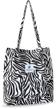 YZROHYI Stoff Tragetasche Cord Groß, Tasche Shopper Umhängetasche Stoff,Stofftasche zum Umhängen,Canvas Shoulder Bag,Beuteltasche Damen Tote Bag,Schultertasche Schule Handtasche Arbeit - Zebra