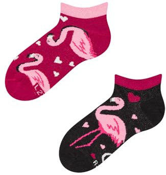 Dedoles Socken Unisex Damen Herren & Kinder Baumwolle viele lustige Designs Fussball Fahrrad Geschenk links rechts verschieden, Farbe: Rosa, Motiv: Flamingos und Herzen (Knöchelsocken), Gr. 31-34