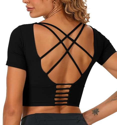 Neteson Sport T-Shirt Damen Kurzarm Crop Top Sportshirt Sexy Gym Sport Oberteil Sommer Sporttop Yoga Shirt Bauchfrei Workout Running Fitness Funktionsshirt Laufshirt Atmungsaktiv