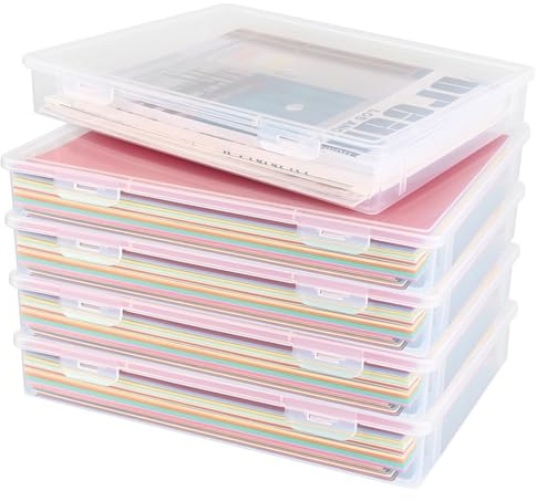 GBACHOOSE 5 Stück Archivbox A4, Aufbewahrungsbox mit Deckel A4, 32.5x23x5CM Transparent Kunststoffboxen Dokumentenbox Tragbare Archivboxen Aufbewahrung für Dokumente, Sammelalben, Bastelarbeiten