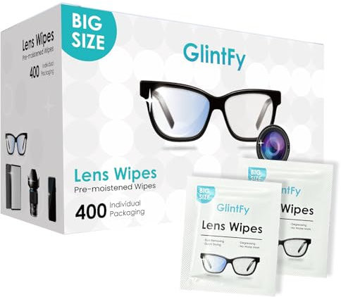 GlintFy Lens Wipes for Eyeglasses,400 Count Lens Wipes,Indepently Packaged,Safe,Scratch Free Lens Cleaner Wipes, Glasses Wipes Suitable for Eyeglass,Sunglasses,Camera Lenses,Goggles,Phones,Tablets