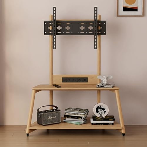 JIAOCKJIAO Support TV sur Pied Mobile, Support TV roulettes À 360°, Chariot TV Mobile avec Réglage d'angle À Trois Niveaux, Meuble TV Mobile de Rangement À Double Couche(Natural,39.3in/100cm)