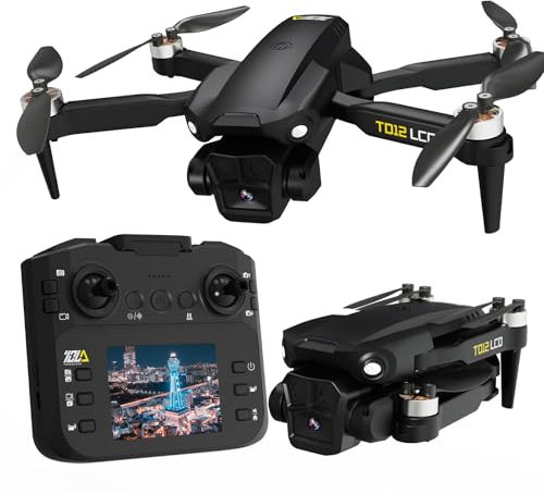 Toladrone TD12LCD Dron con Cámara, Drone RC Plegable con Pantalla LCD, Motor sin Escobillas, Posicionamiento por Flujo Óptico, Drones para Adultos, Cuadricóptero para Principiantes