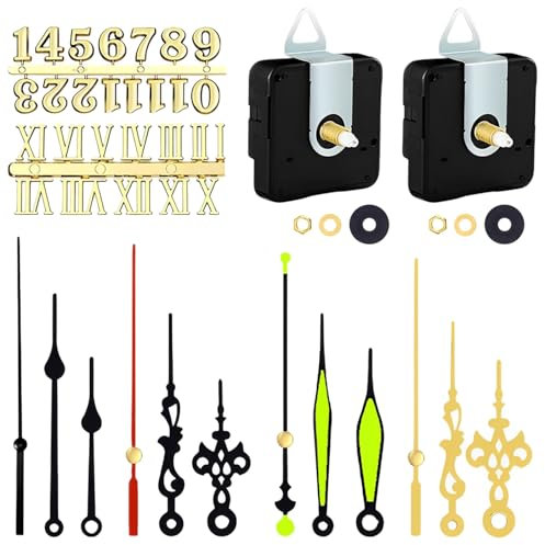 EUZUXU 2 Stücke Uhrwerk für Wanduhr, mit 4 Uhrzeiger Sets, mit Digitaler Platte, Quarz-Uhrwerk-Ersatz, 16mm, für Uhren-Bausatz, DIY-Reparatur-Teile