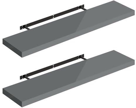 WOLTU Wandregal Volato Set von 2 Regalen Wandboard freischwebend Schweberegal CD DVD Regal Bücherregal Holz Board 100x22,9x3,8cm Hochglänzend Grau RG9482gr-2