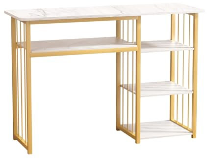 Bureau à ongles Table de manucure marbrée Étagères ouvertes Table multifonction salon beauté Spa Station de travail Blanc