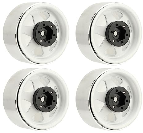 UPALDHOU 4Pcs Beadlock Wheel Rims 8.9mm Offset Metal Deep Dish Hub Wheels for RC Cars with Enhanced Stability Premium Iron Material Direct Replacement for Axial SCX10 D90 HSP (White)