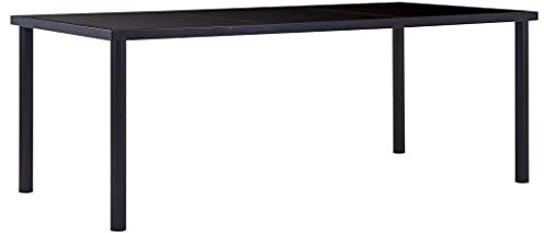 Homvdxl Moderner Glas-Esstisch, 200 x 100 cm, rechteckiger Tisch für 6-8 Personen, schwarze Metallbeine, Küche, Wohnzimmer, Esstisch für Zuhause, Büro, Lounge