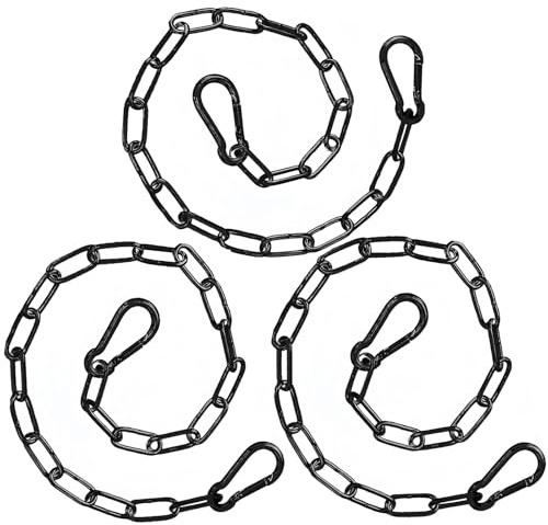 3 Pack Heavy Duty Black Metal Chains with Carabiners, Chain, 50CM Gate Security Chains for Fences, Pet Enclosures, DIY Projects, Outdoor Equipment Stabilization