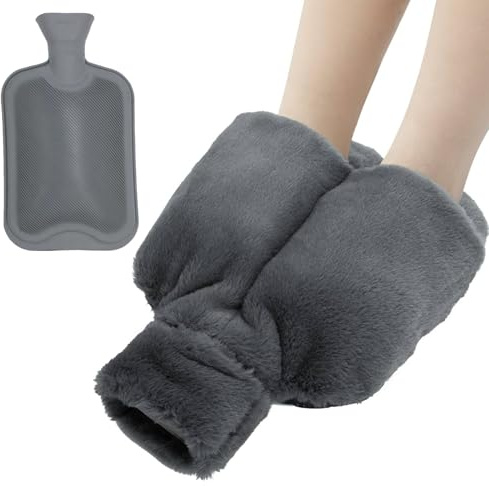Foot Warmer Hot Water Bottle, 2 L Large Warm Feet Washable, 2-in-1 Foot Warmer for Adults / Children / Women / Men, Soft and Warm Foot Warmer, Foot Hot Water Bottle for Home, Office (Grey, 36 x 32 cm)
