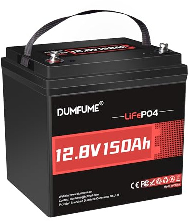 Dumfume LiFePO4 12V 150Ah Lithium Batterie, 1920Wh & 100A BMS | Low Temperature Schutz,15000 Zyklen,Kurze Bauform LiFePO4 Akku für Wohnmobil,Solar Stromspeicher,Off-Grid,Gartenhaus,Camping