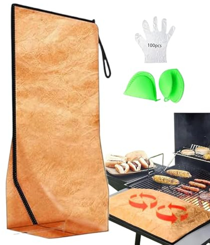 Couverture isolée pour barbecue, housse de repos de viande d'extérieur | Couverture de repos de viande | Accessoires de barbecue | Housse de protection en film transparent Gants en silicone Clips à