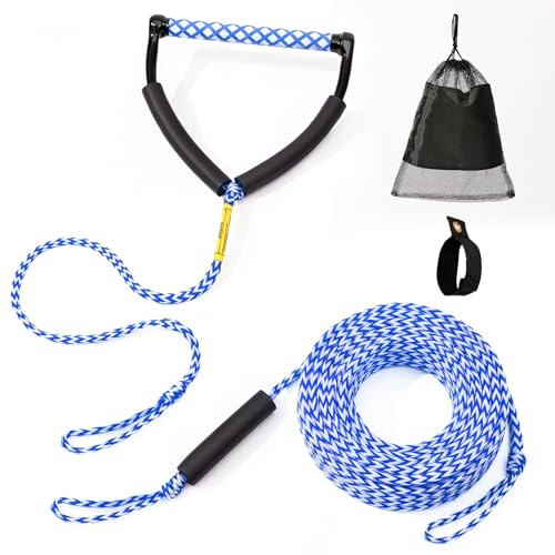 75FT Ski Ropes for Water Skiing, Floating Wakeboard Rope and Handle, Ski Tow Rope for Towable Tubing, Waterskiing, Wakeboarding, Kneeboarding, Water Sports