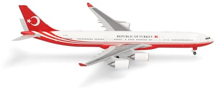 Herpa Modellflugzeug Turkey Government Airbus A340-500, Miniatur im Maßstab 1:500, Sammlerstück, Flugzeug Modell ohne Standfuß, Metall