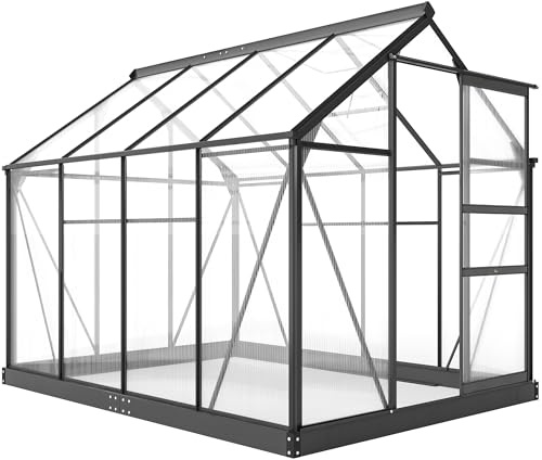 Outsunny Gewächshaus Aluminium mit Dachfenster 190x252x201cm Grau | 4,79m², Fundament, Schiebetür, 4 mm Platten, UV-Beständig, Treibhaus, Aufzucht, Tomatenhaus, Pflanzenhaus, Garten Outdoor