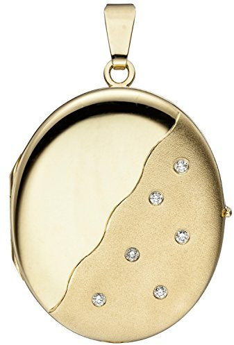Jobo Damen Medaillon oval 585 Gold Gelbgold mattiert 6 Diamanten Anhänger zum Öffnen