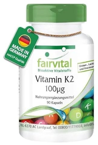 Fairvital | Vitamina K2 100mcg, menachinone naturale, MK-7, vegan, 90 capsule