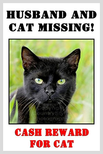 Funny Black Cat Fridge Magnet - Husband and Cat Missing!