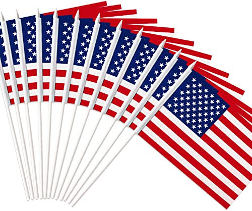 USA Stick Flag, ANLEY American US 5x8 inch (12 X 20cm) Mini Handheld Handle con 12 (30cm) Poste sólido blanco - Color vivo y resistente a la decoloración - Estados Unidos 5 x 8 pulgadas