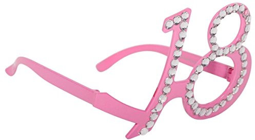 Folat 21652 - Brille mit Diamanten - rosa - Zahl 18