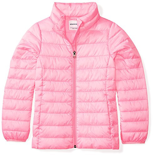 Amazon Essentials Piumino Leggero con Collo a Lupetto Impermeabile e Pieghevole Bambine e Ragazze, Rosa Fluo, 5 Anni