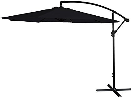 AIRWAVE 3 Metre Cyrus Banana Cantilever Garden Parasol Umbrella, 30+ UV Protection, Wind Up Crank Function, 360 Degrees Tilt Rotation, Outdoor Umbrella (Black)