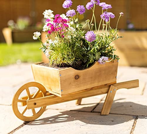 Homezone Garden Mile®, carriola ornamentale in legno rustico, 70 cm, per giardino esterno, contenitore per piante e fiori, decorazione da giardino